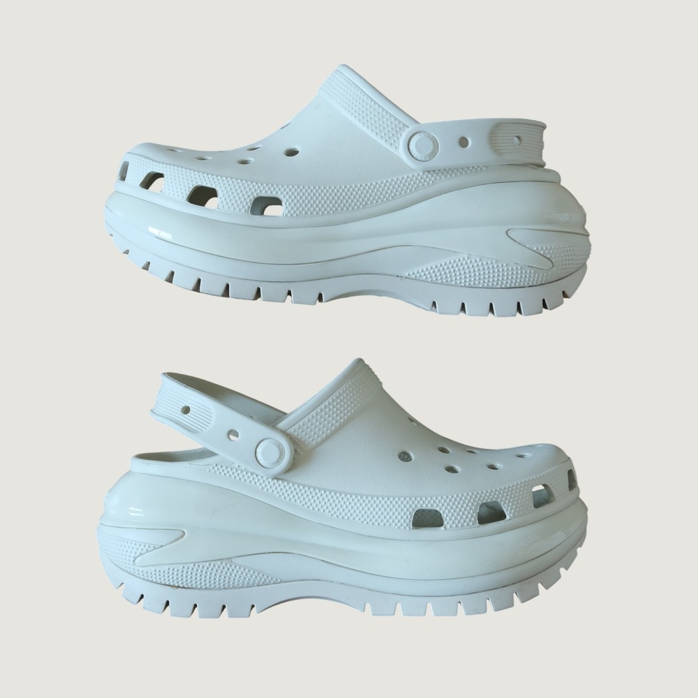 Crocs Classic Mega Crush Clogs Womens Bone High Platform Streetwear Size 8